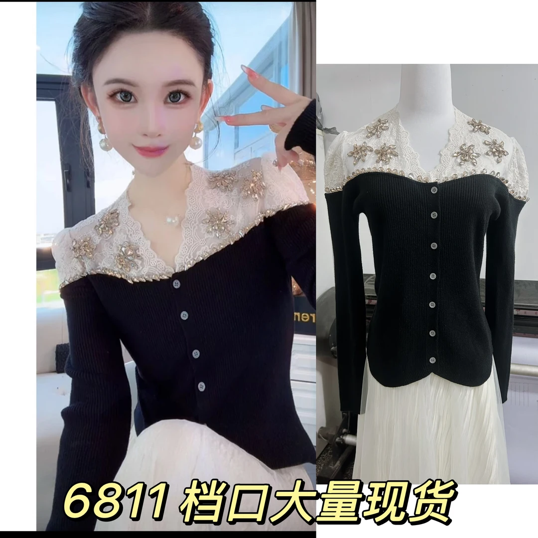 薇恩COCO毛衣镂空针织时尚新款简约长袖开衫扣上衣S5459