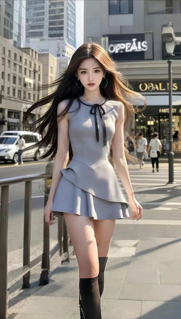 夏季新款温柔知性风灰色圆领无袖收腰显瘦连衣裙女小众时尚高级感
