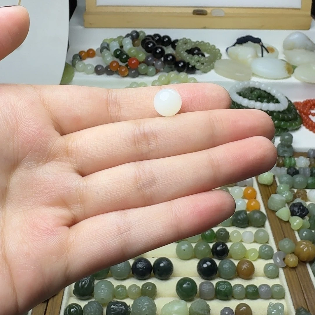 和田玉未镶嵌珠宝半成品缪*和田玉精品白玉单珠10