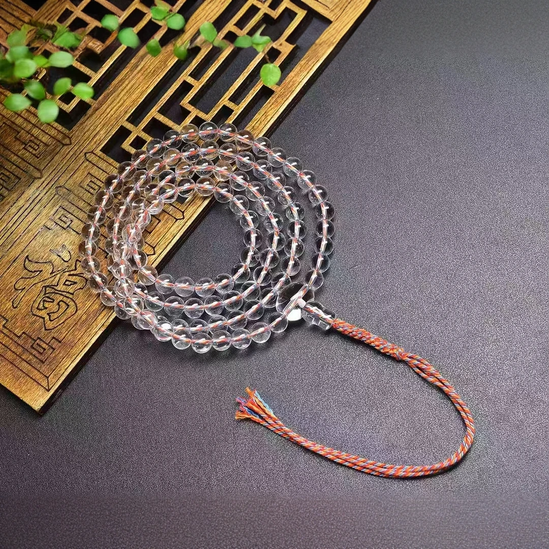 天然白水晶佛珠饰品108颗念珠男女款轻奢饰品送礼物时尚百搭水晶