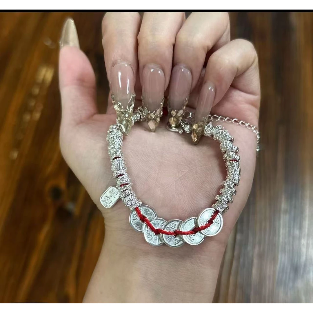 YZ107五帝钱手链银色精品手镯无礼盒2