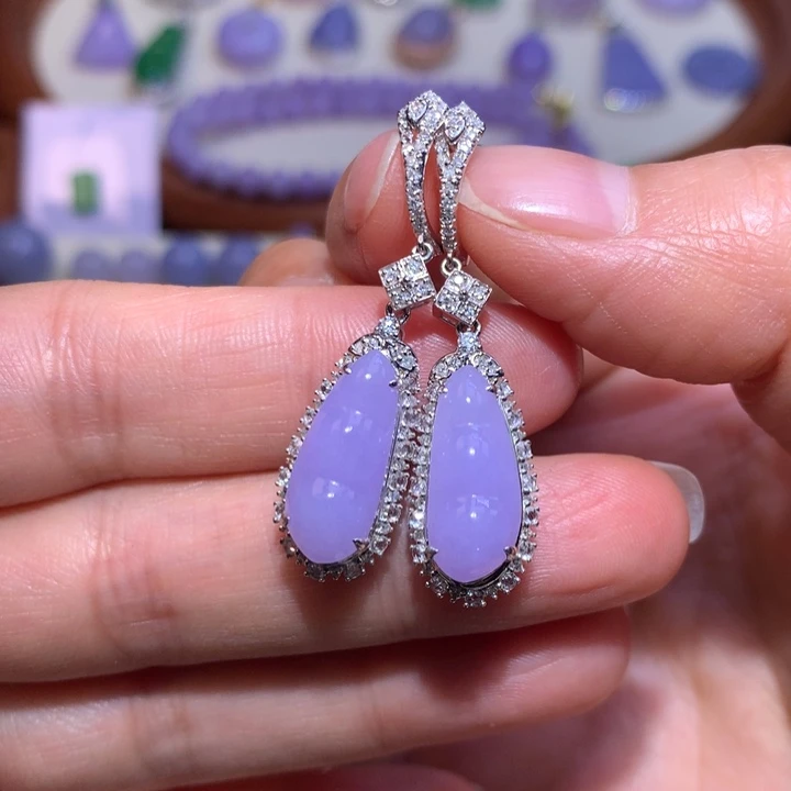 翡翠耳饰18K金镶嵌红紫福豆耳包