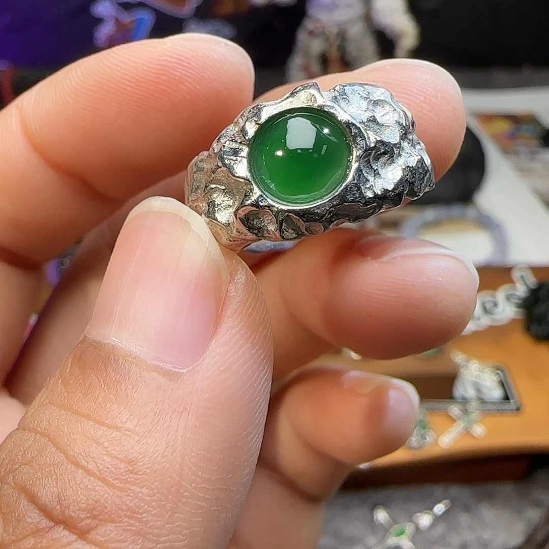 马***头翡翠银S925镶嵌戒指