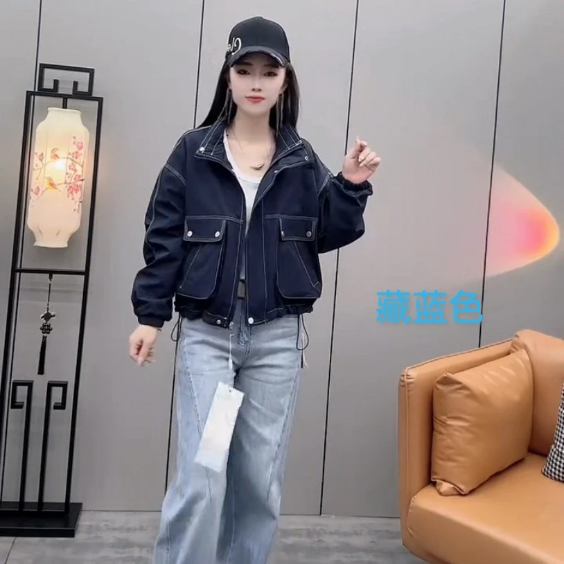 2025年新款短款简约外套春季小个子爆款休闲风明线立领时髦上衣