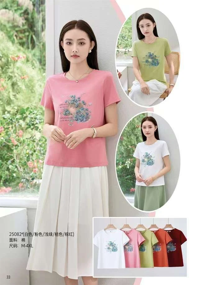25082夏季新品植物花卉手工刺绣短袖上衣舒适透气百搭棉T