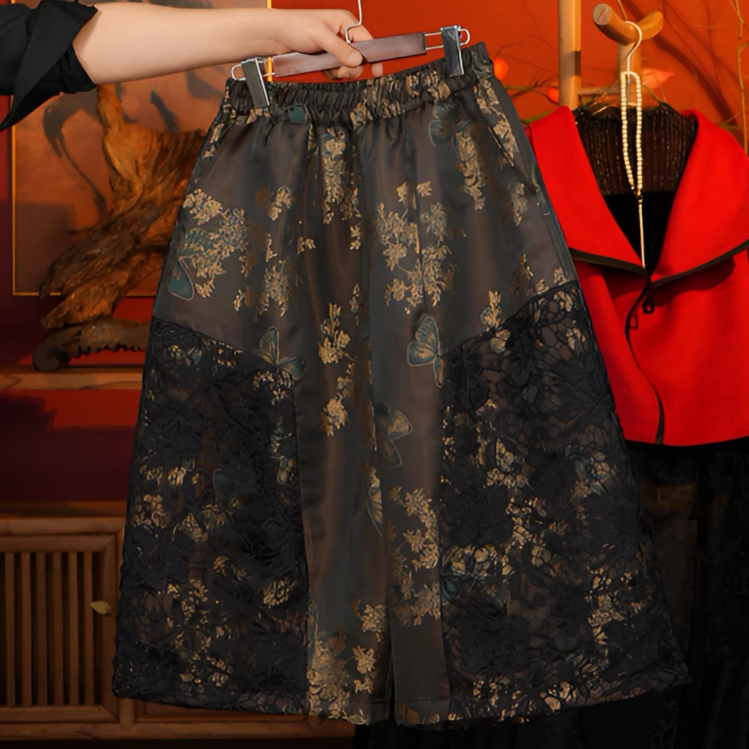 【蝶恋花】K2303冬季刺绣款新中式花苞阔腿9分裤靴裤