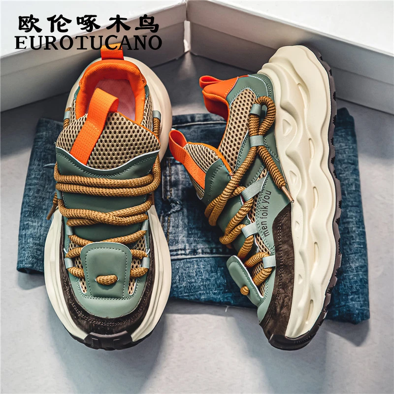 欧伦啄木鸟EUROTUCANO男鞋秋季时尚休闲老爹鞋男士厚底运动跑步鞋