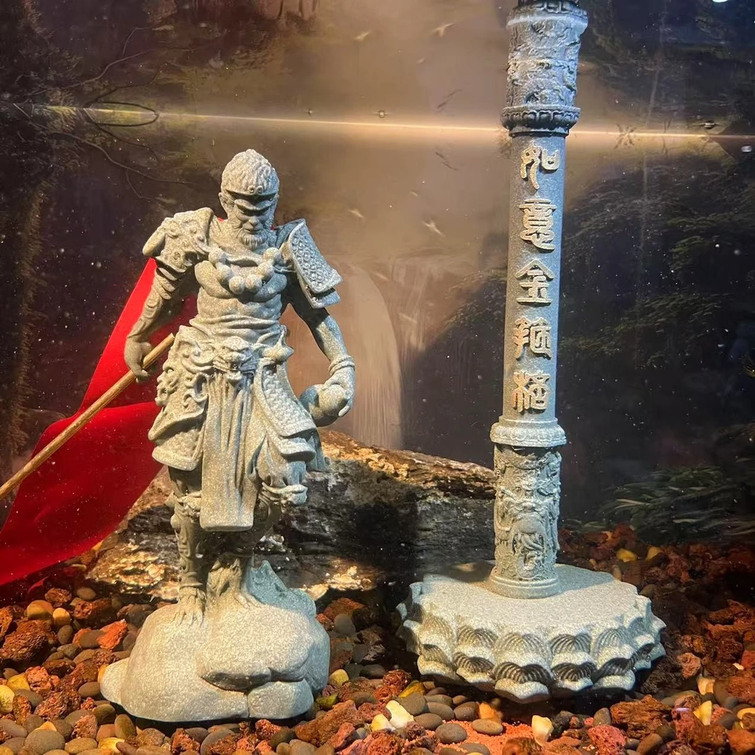 黑神话悟空鱼缸造景青砂石摆件水族斗战胜佛茶桌披风悟空微景观