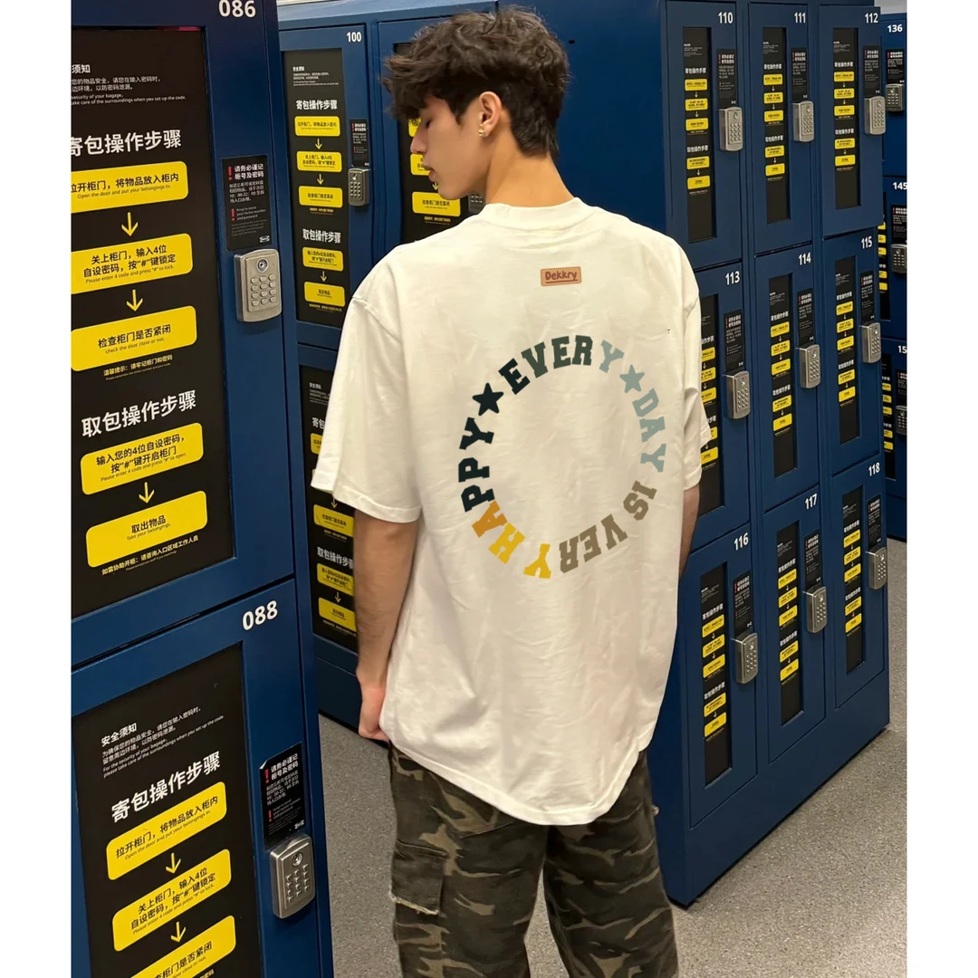 100%纯棉美式彩色字母印花短袖T恤男女夏季休闲百搭情侣宽松上衣