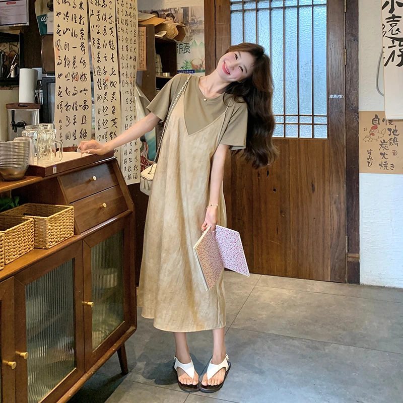 小众独特漂亮吊带假两件连衣裙女夏新款法式复古老钱风松弛感女装