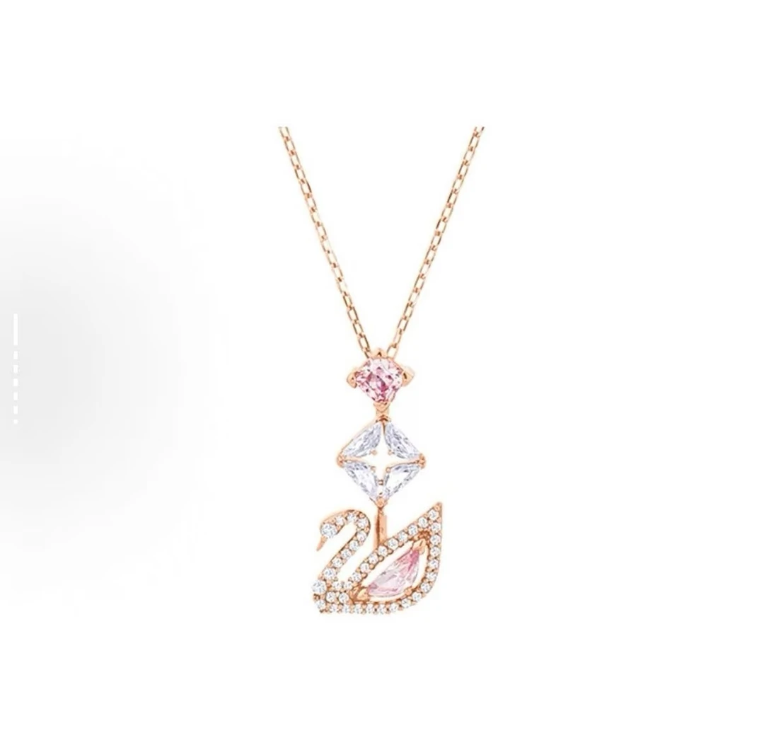 合金仿水晶项链 时尚饰品长调天鹅项链镶钻满钻紫色渐变轻奢气质