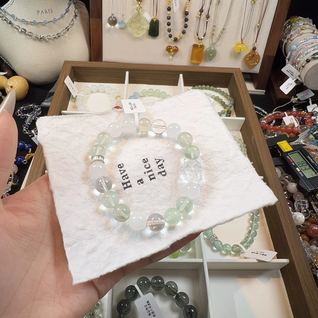 未镶嵌手链水晶绿萤石白幽灵