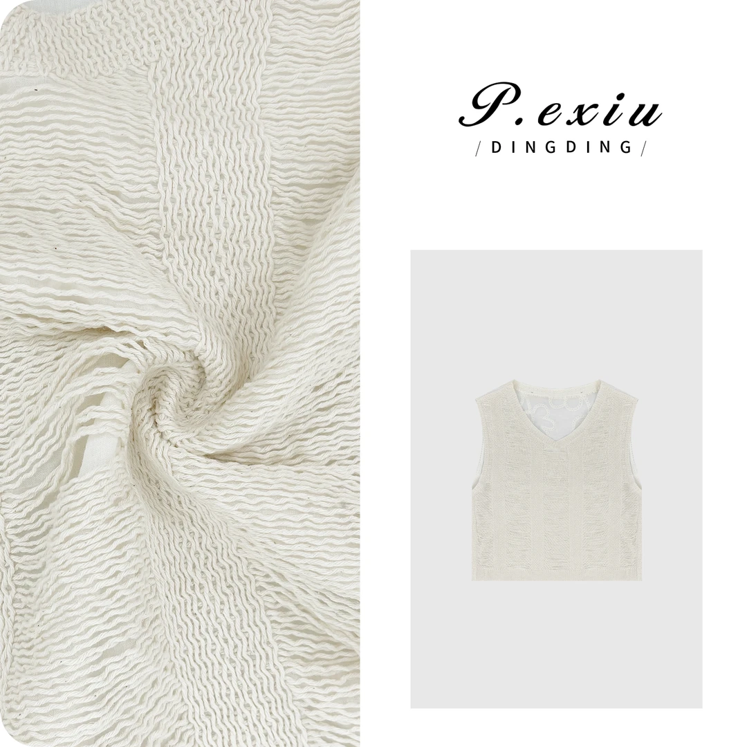 【杏仁雪莉】100%棉流苏镂空度假风无袖背心M8666