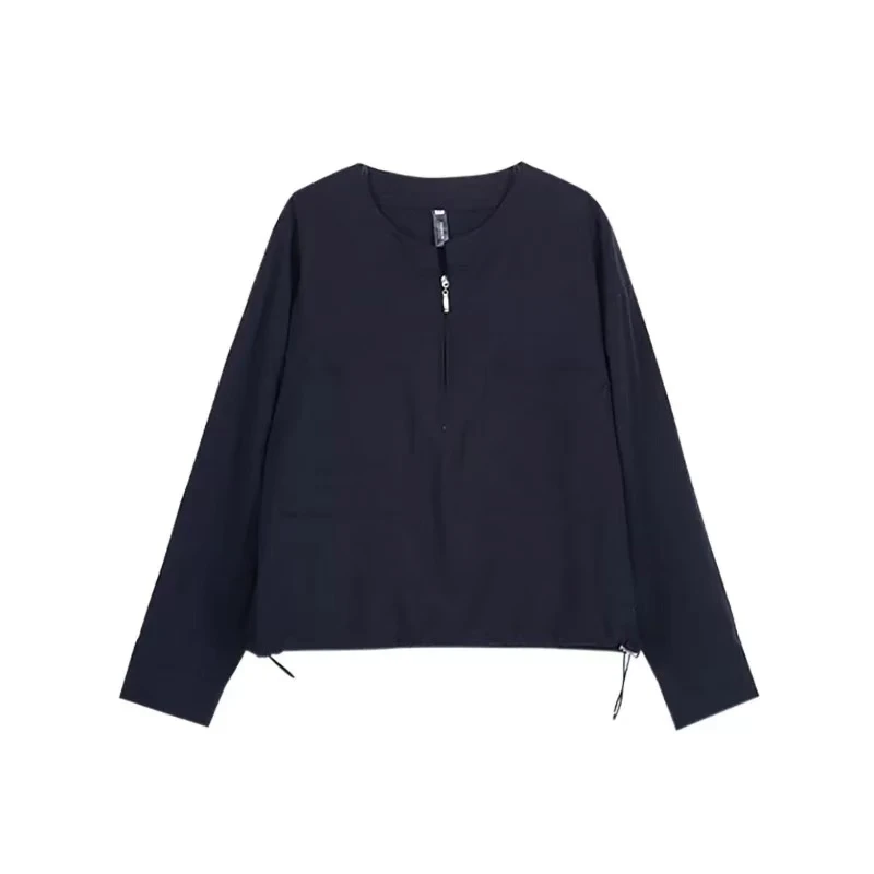 【DM】夏季新款衬衫百搭休闲时尚针织长袖气质圆领纯色