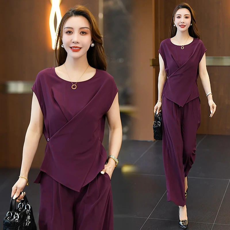 设计感时尚套装女2025夏季新款气质收腰洋气显瘦上衣阔腿裤两件套