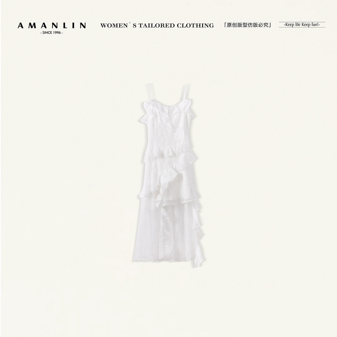 AMANLIN/阿谩琳欧若风法式绝美性感吊带显瘦蕾丝长连衣裙D597118