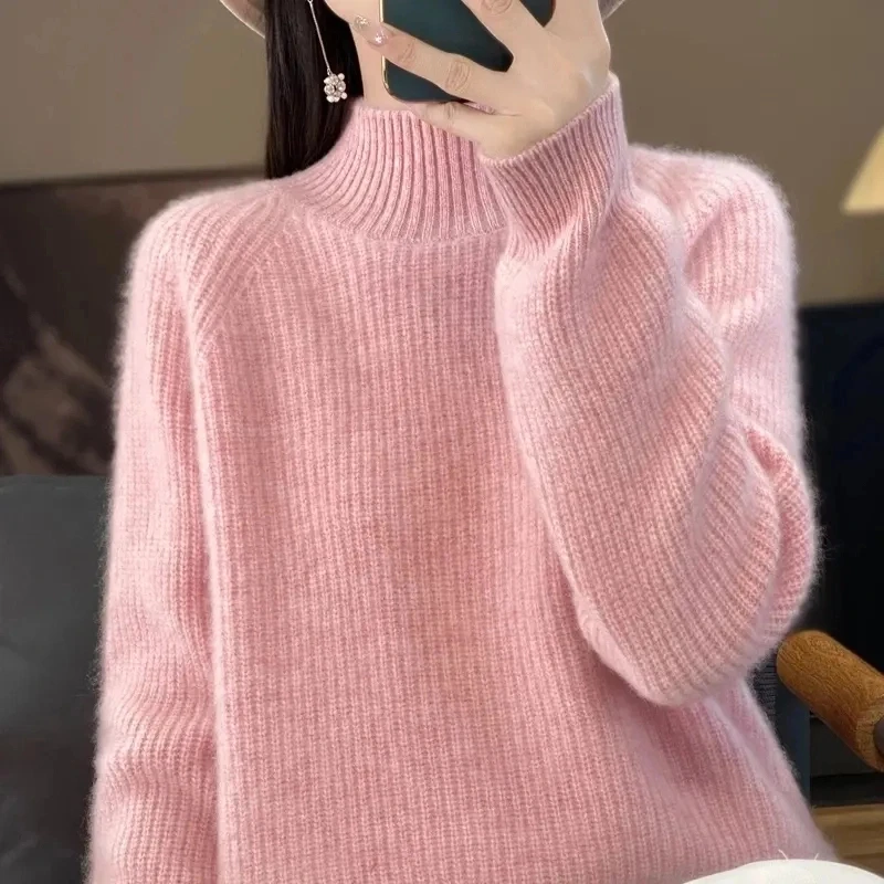 暖如骄阳重磅加厚100%羊绒衫女半高领秋冬加厚元宝针毛衣打底衫1