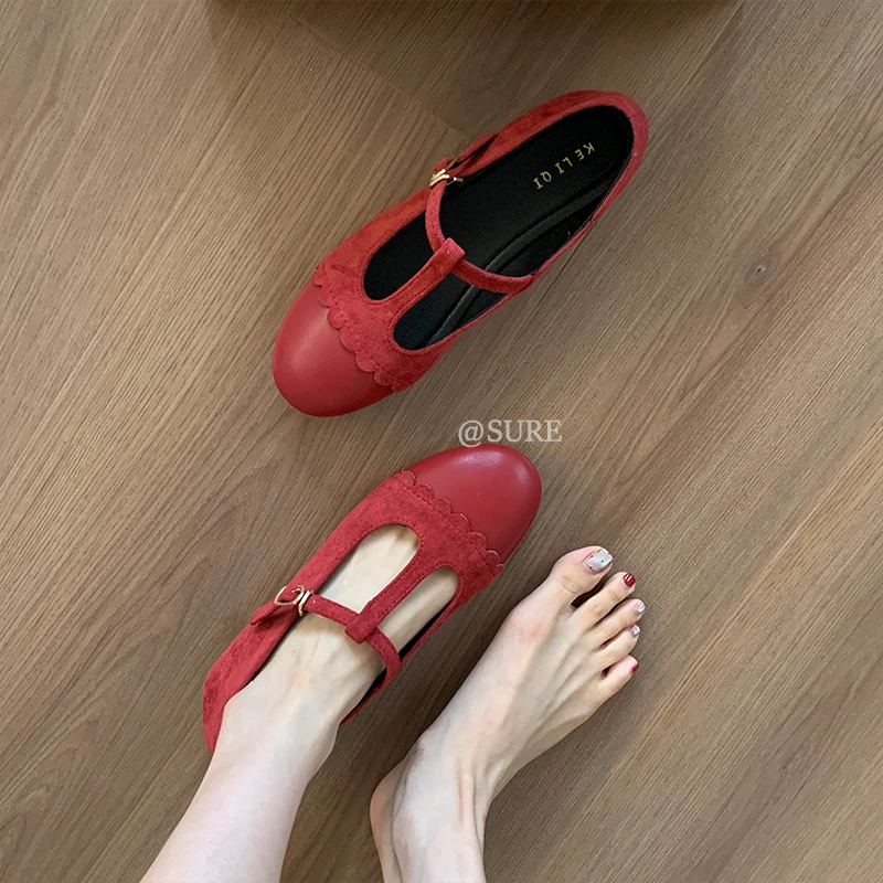 羊皮版！复古圆头红色玛丽珍小皮鞋鞋女鞋子2025春秋季配裙子单鞋