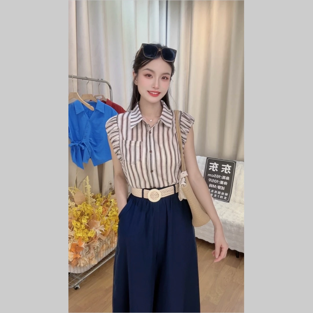 【东东】静奢风裤子拼接时尚套装休闲风短袖INS风小众阔腿