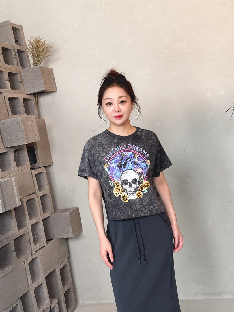 灰色古法水洗做旧短袖