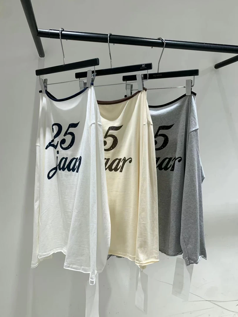 菜花 福 （1ch68785#）斜肩25数字长袖T恤 3-28