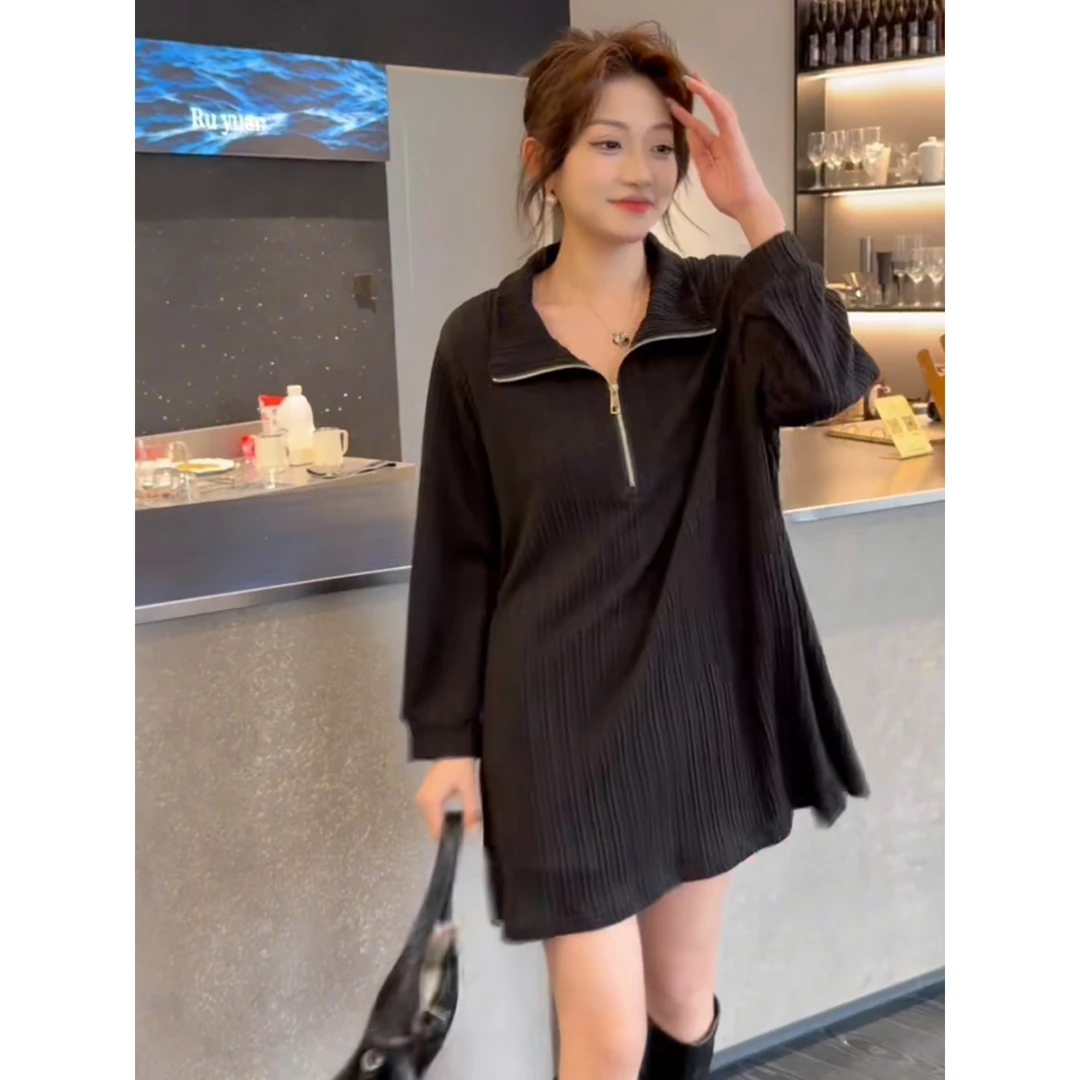 【胡小肥】12大码打底衫3054-1气质时尚翻领百搭新款简约长款高级感