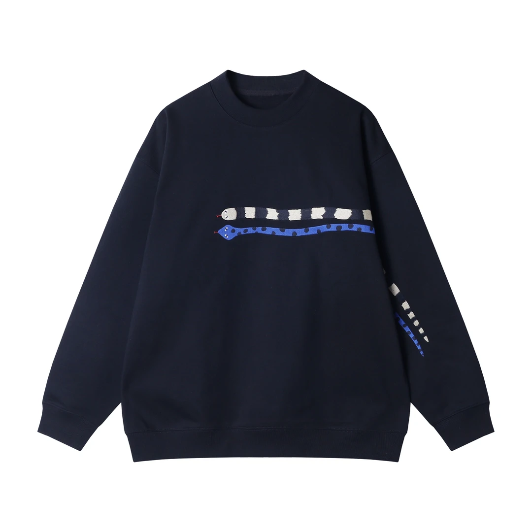 秋冬季新款时尚个性撞色卡通蛇印花圆领卫衣情侣百搭休闲套头上衣