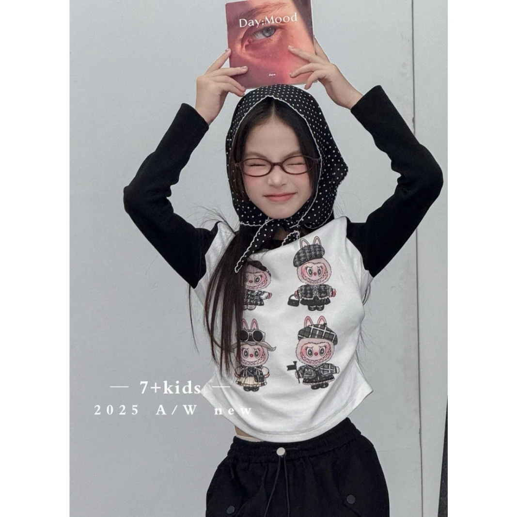 【辣妹T】女孩韩版女童装儿童中大童秋季时髦洋气卡通印花长袖T恤