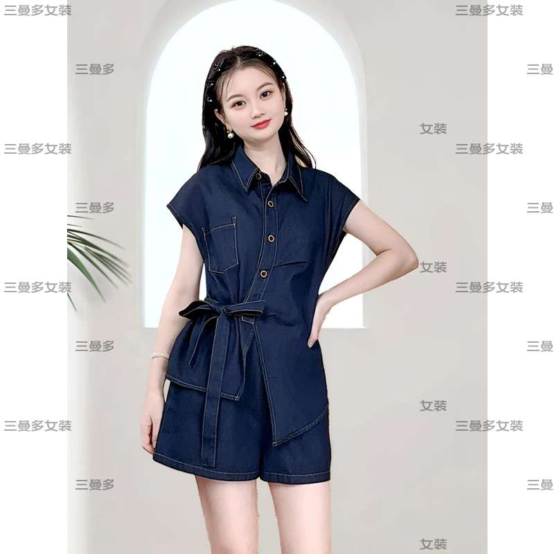 ASY/2025百搭上下两件套【小个子】减龄夏季复古收腰牛仔两件套