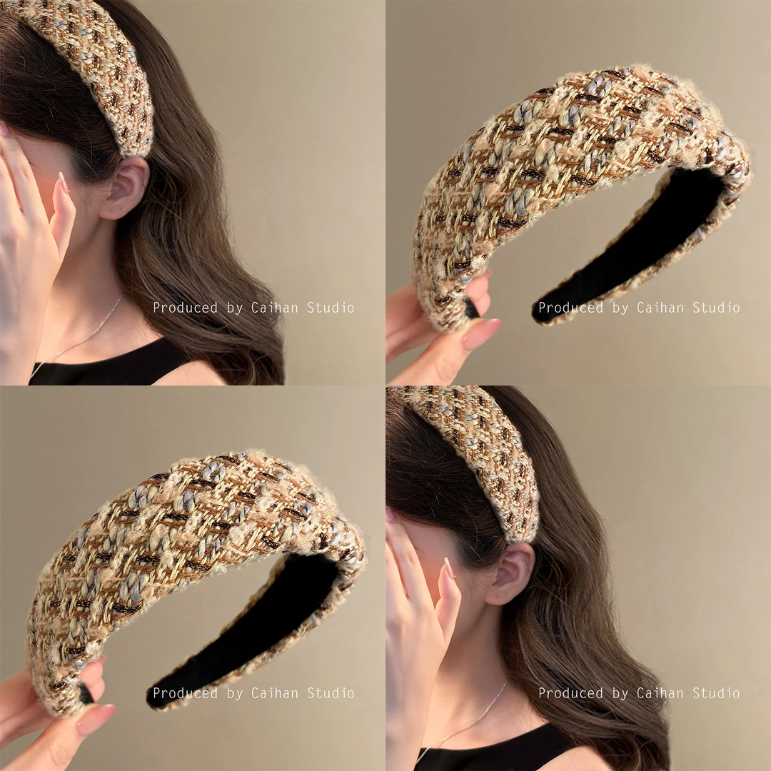 慕斯米仁~小香风粗花毛呢发箍复古秋冬新款宽边高颅顶头箍盘发器