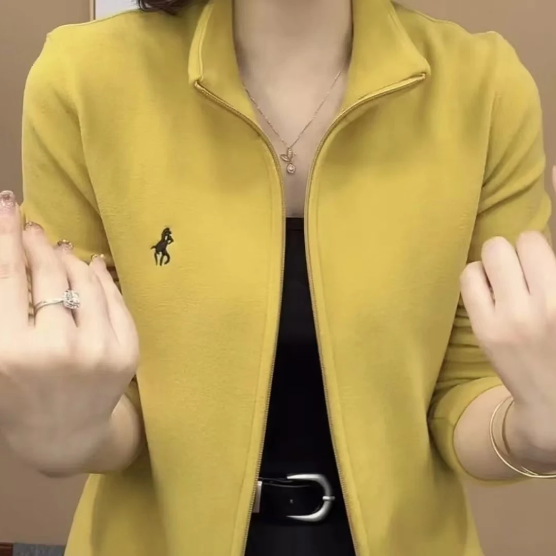 2025春秋季女士纯色双面绒拉链开衫时尚减龄妈妈装休闲长袖外套