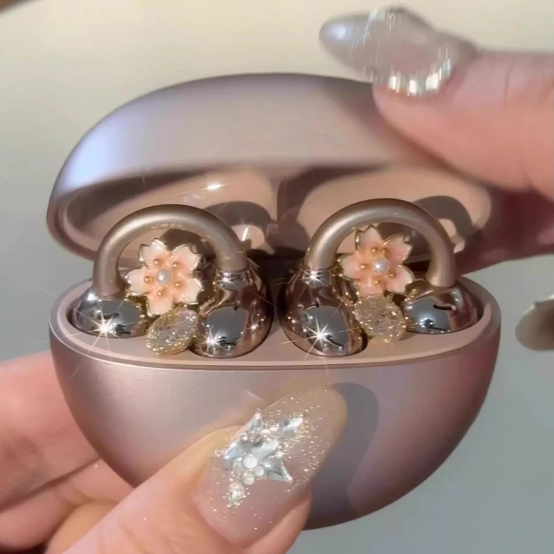 耳饰freeclip耳机适用浪漫樱花眼泪滴法式小众甜古法优雅