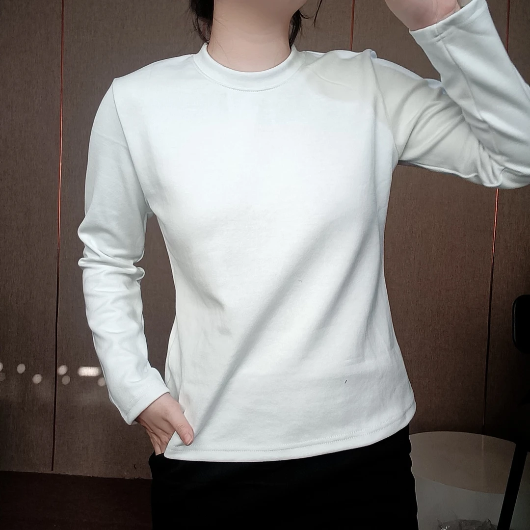 h冬季白色厚款圆领打底衫