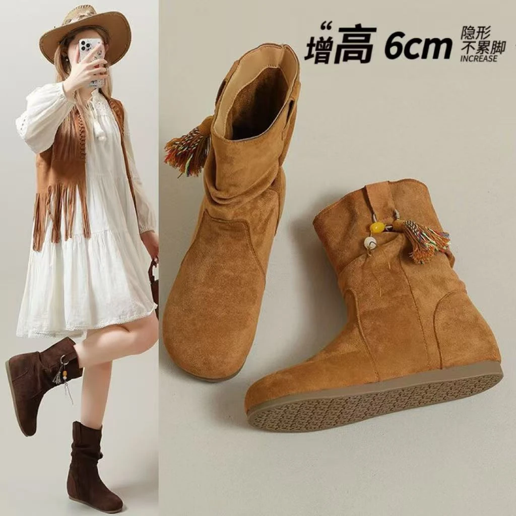 慵懒风短靴女2025秋季新款复古内增高马丁靴休闲时尚不累脚堆堆靴