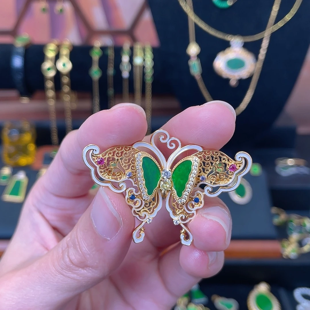 翡翠银S925镀金镶嵌吊坠(赠链)