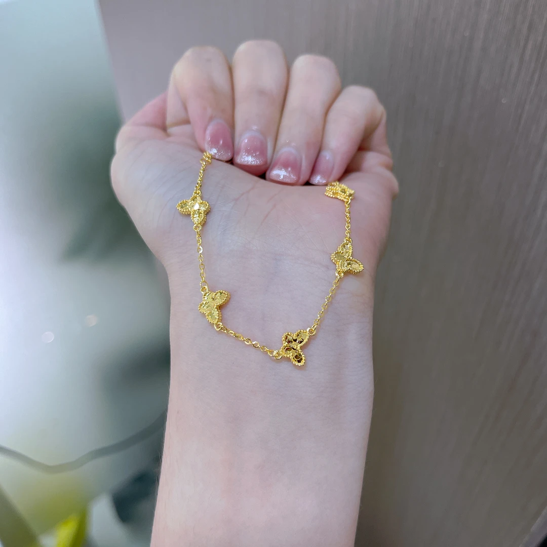 5G工艺足金999简约时尚碎金五只蝴蝶黄金手链