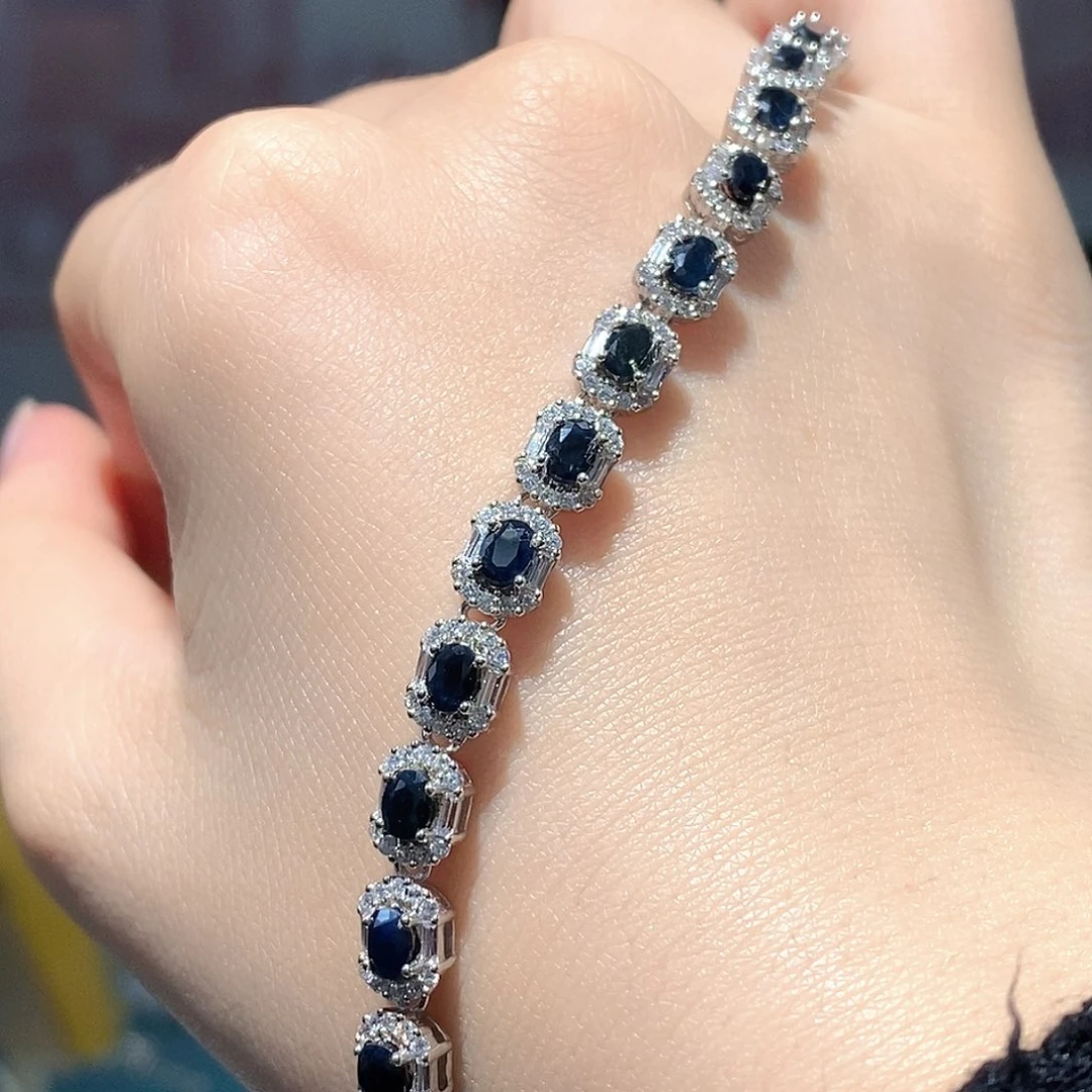 手链蓝宝石银S925镶嵌天然蓝宝石