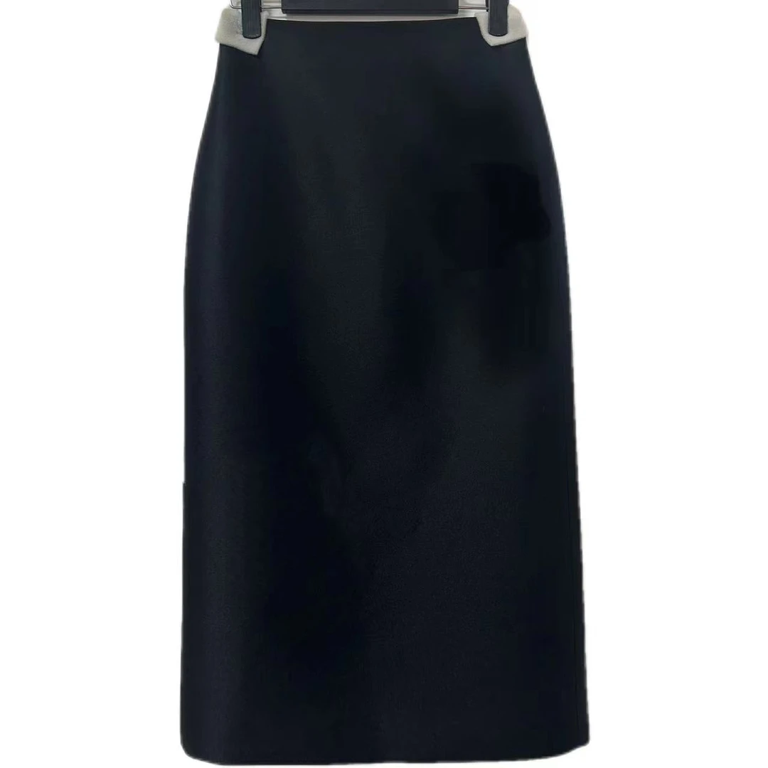 时尚百搭纯黑色高腰显瘦半身裙开叉设计气质