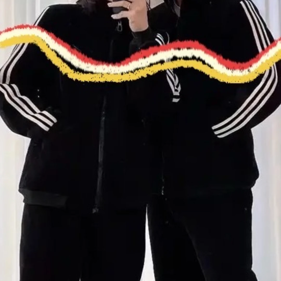 升级版三道杠经典男女同款三层加厚加绒超柔雪尼尔外穿家居服睡衣