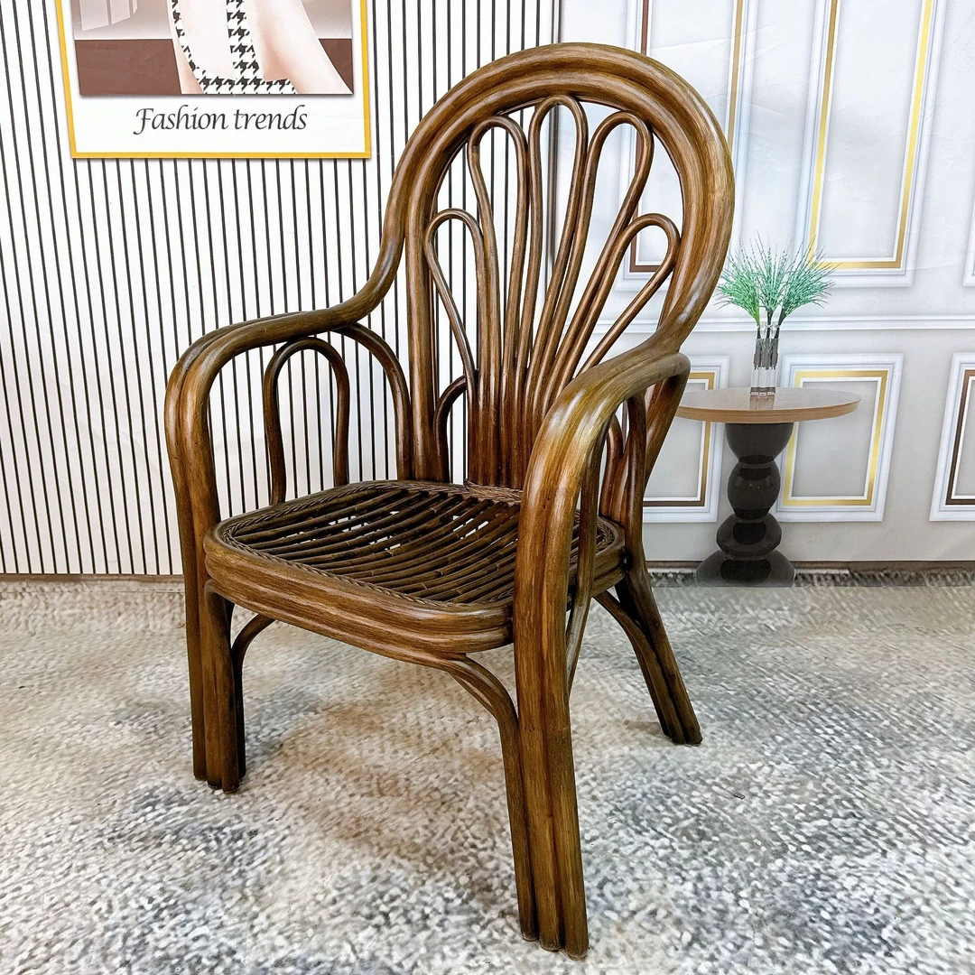 印尼复古藤编椅子家用阳台茶桌椅套装老人靠背休闲椅客厅茶几藤椅