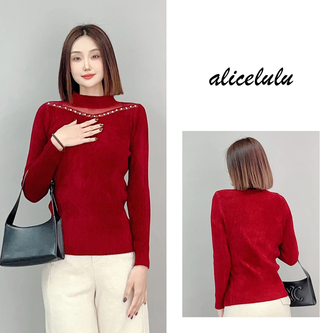 4 ALICE “天鹅颈”毛衣 网纱拼接 时髦钉钻 S2141641U