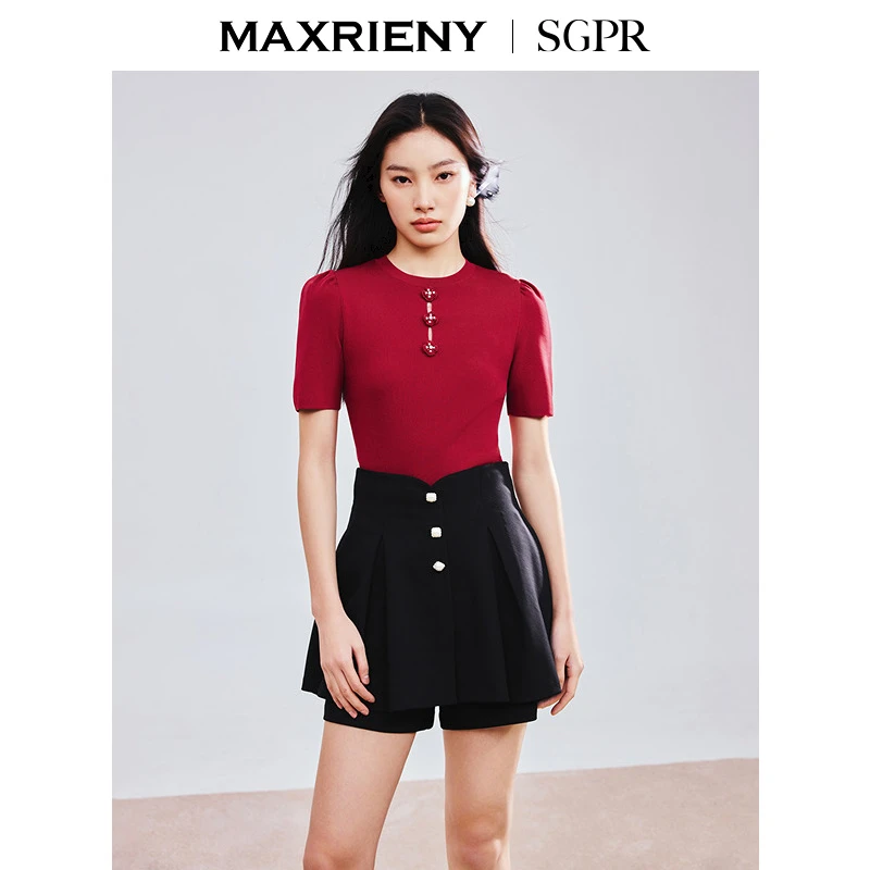 【商场同款】MAXRIENY精致浪漫修身套头毛衫短款显瘦上衣女25春款