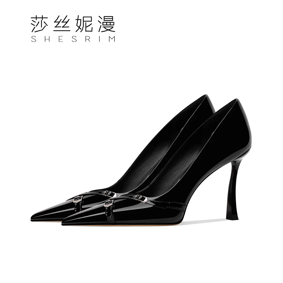 尖头细高跟女单鞋2025春季新款时尚亮漆皮职业单鞋不累脚舒适女鞋