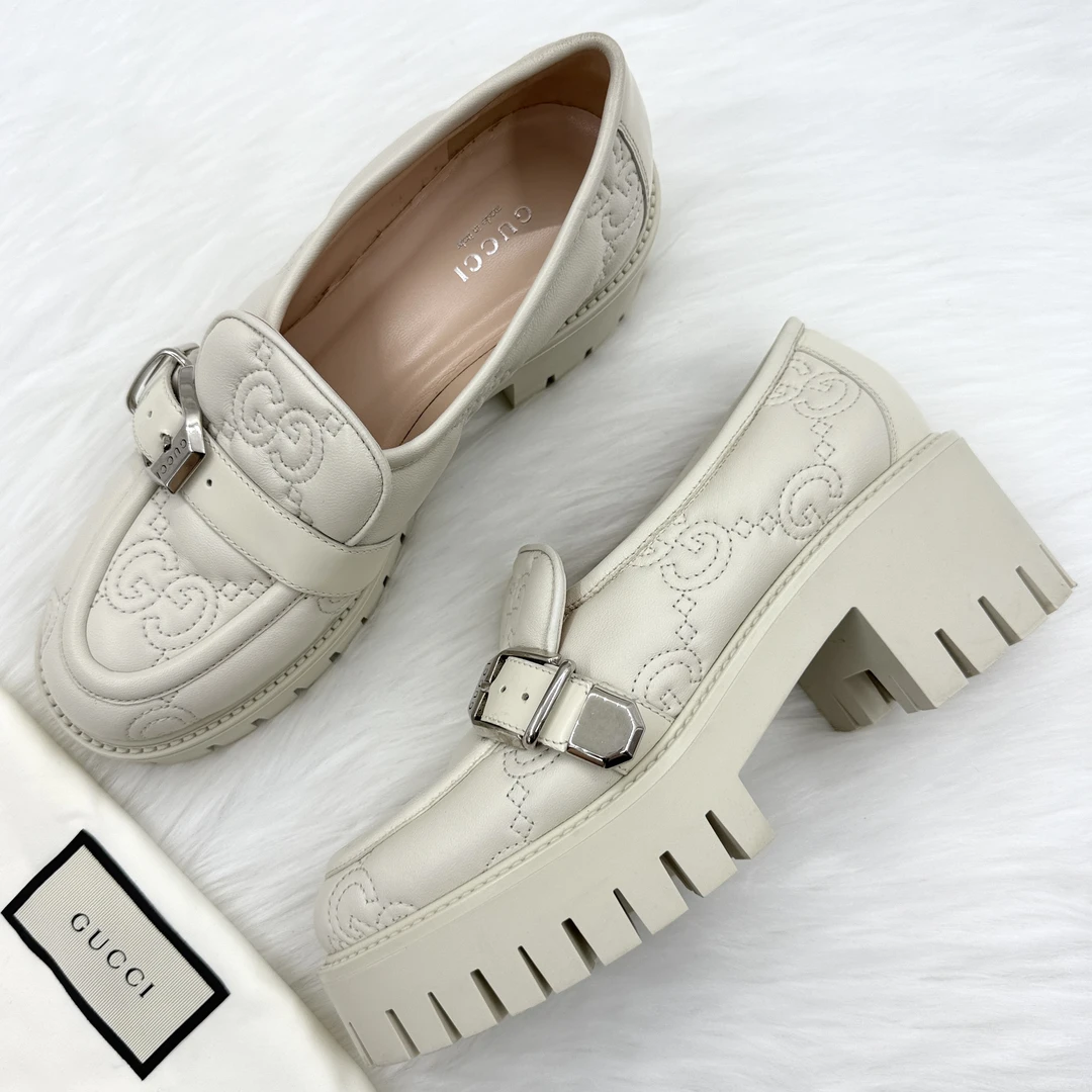 未使用 GUCCI/古驰 双G压纹搭扣乐福鞋 37码 公价8.7k p043