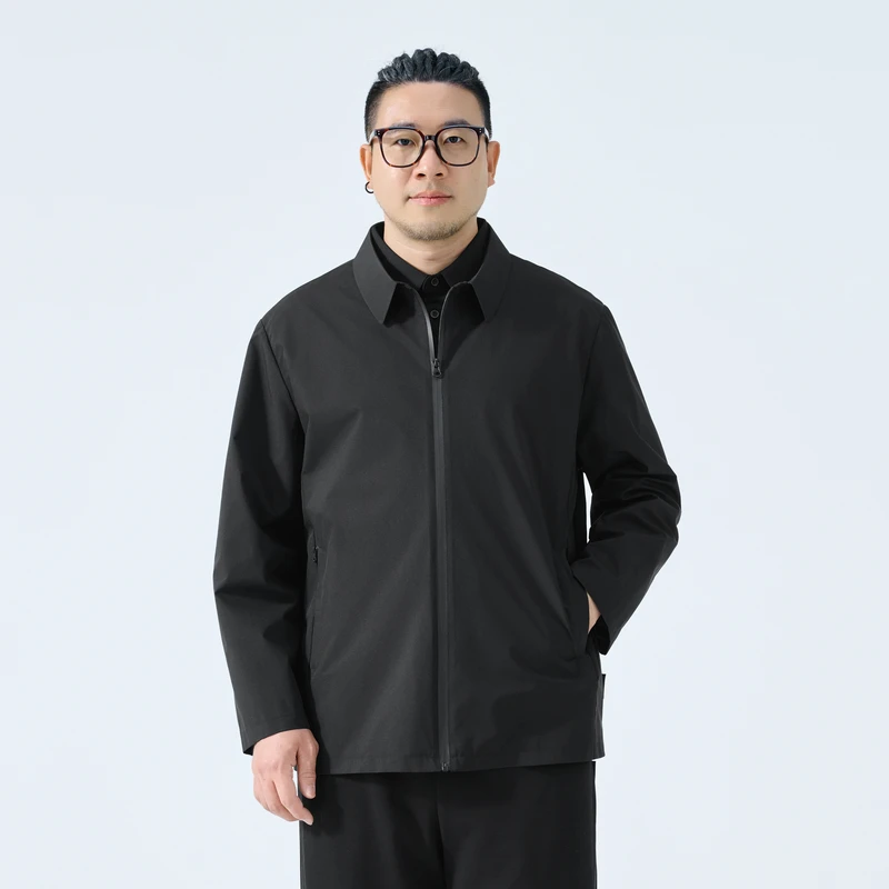 半墨大码男装防水翻领加绒夹克男士宽松胖子春秋商务夹克外套3240