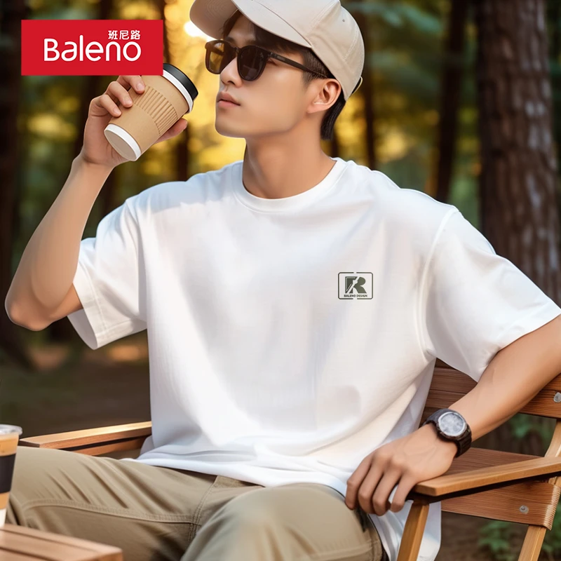 班尼路短袖男款日系小清新纯棉白T恤男春夏季休闲百搭男生上衣X