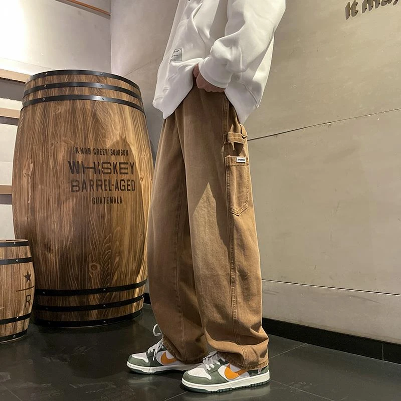 高街牛仔裤男款潮流复古水洗春季直筒裤宽松潮牌美式工装裤子