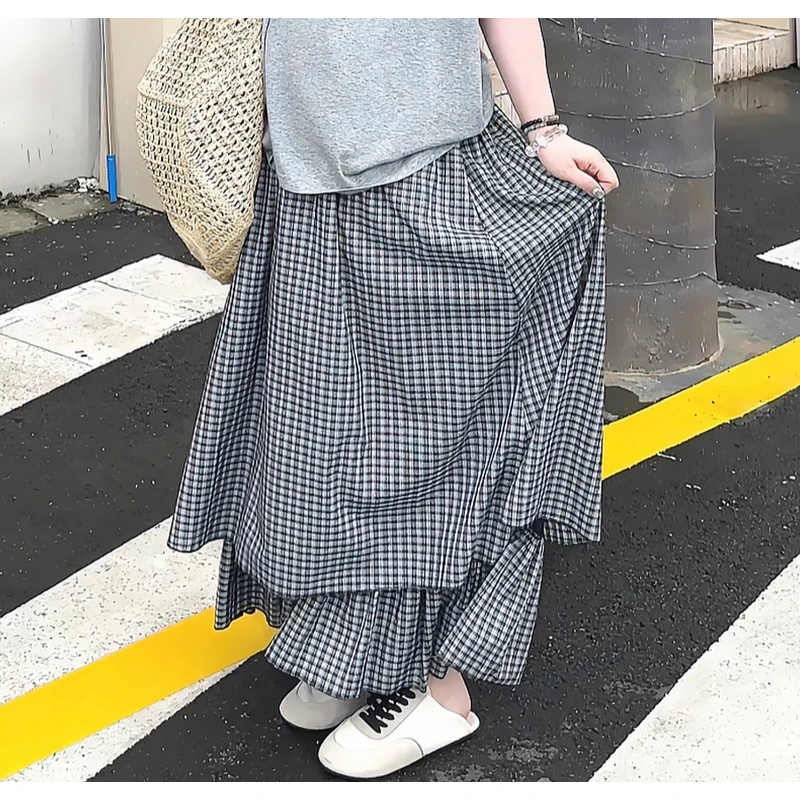 【FANFAN】复古定格-大码夏季松紧腰时尚百搭高腰显瘦半身裙F0018