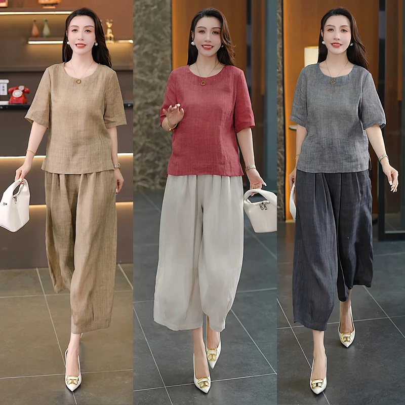 2025年夏季新款上衣小衫+宽松九分阔腿裤洋气休闲两件套装女