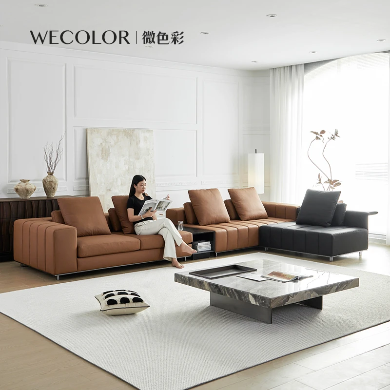 微色彩钢琴键沙发意式极简大平层别墅横厅自由人联名直排真皮沙发
